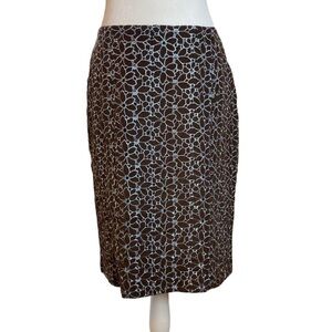 Rachelle Pencil Skirt with Bow Size 6 Brown Corduroy Blue Embroidery‎ Vintage